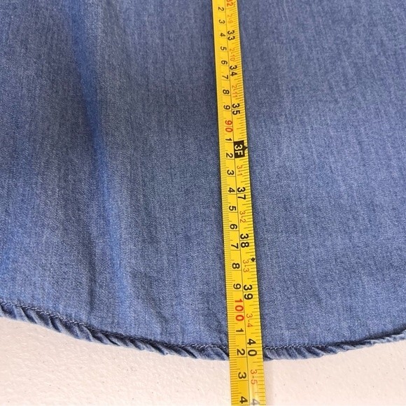 Nurture Chambray Denim Roll Tab Sleeve Embroidered Blue Shift Dress Women XL - Picture 13 of 16